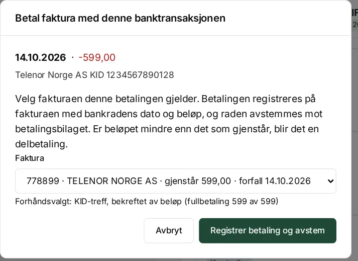 Avstem mot fakturaen