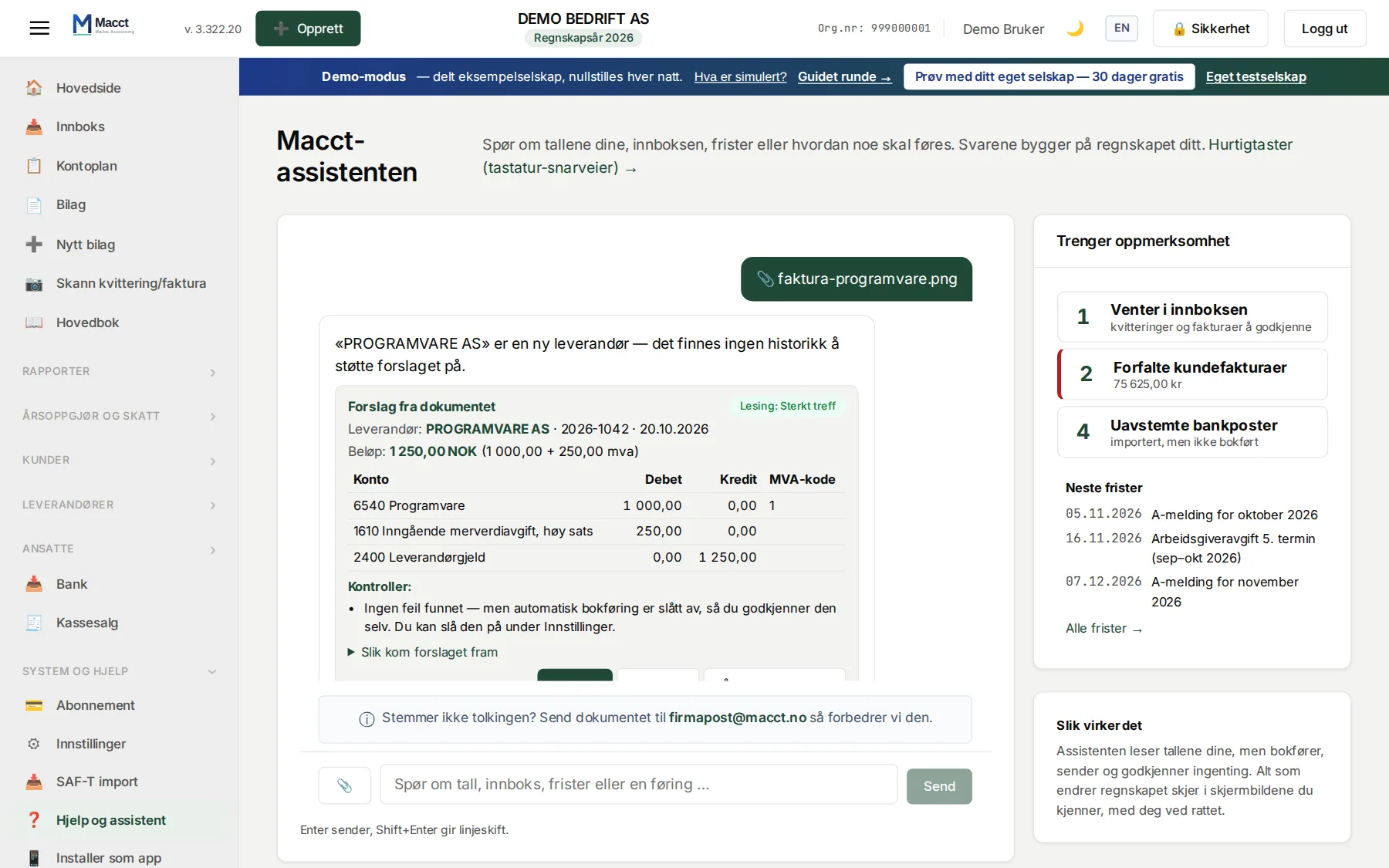 Slipp inn fakturaen. Få et ferdig forslag.