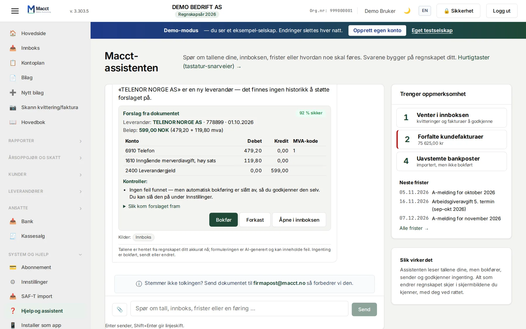 Slipp fakturaen i assistenten